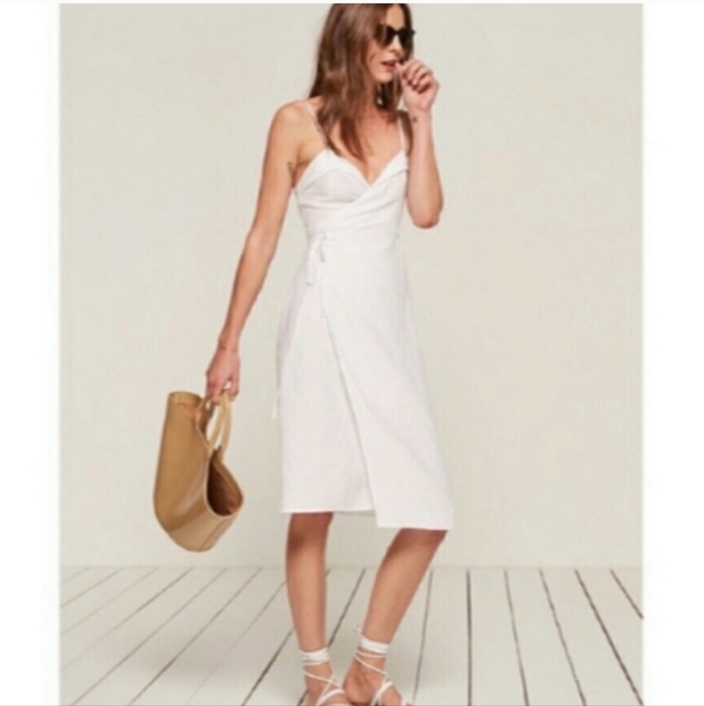 Reformation Natural linen wrap dress